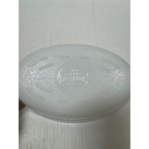 Vintage Glasbake Oval Casserole Dish Milk Glass Turquoise Blue Snowflake Flowers - Picture 5 of 5